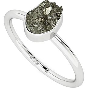 Natural Raw/Rough Pyrite Stackable Ring for Women in Sterling Silver, August Birthstone Jewelry Gifts for Her (Bezel-Set)