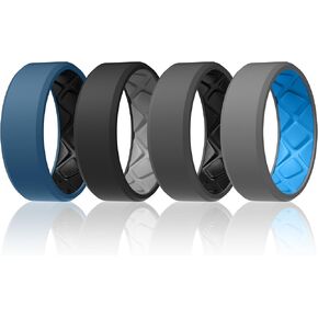 Egnaro Breathable Air Grooves Silicone Rings Mens Wedding Bands, Multicolor Rubber Rings For Him 7.5mm Wide,2.5mm Thick