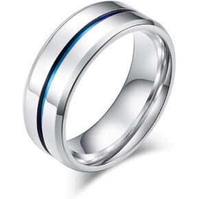 CEJUG Titanium Rings for Men Wedding Bands Stainless Steel Engagement Ring High Polish Blue Line Groove Size 9-12