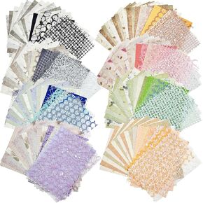 160 Sheets Textured Scrapbook Paper and Mesh Fabric Assorted Set, 8 Pack Paper Crafts Supplies for Scrapbooking Planner Junk Journal Mixed Media Collage Card Embellishments 5.1x7.0 Inch