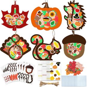 Ezdhuawuse Fall Paper Crafts Kits for Kids, 1261P Fall Crafts Thanksgiving Crafts Autumn Crafts DIY Arts Supplies, Fall Harvest Maple Leaves Pumpkin Squirrel Crafts Bulk Cutouts&Stickers for Classroom