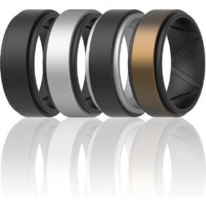 ThunderFit Silicone Wedding Rings for Men, Breathable 2 Layers Step Edge 8mm Wide 2mm Thick - 1/4/7 Variety Multipack