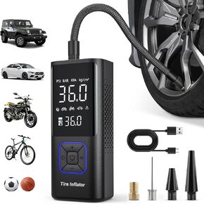 Cordless Tire Inflator Portable Air Compressor - 150PSI Air Pump for Car Tires, Inflatables, Compact Bike Pump, Multipurpose Tire Pump for Car, Blue, Large