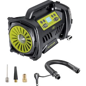 ATJ-AIR1-HYB Hybrid 12-Volt/120-Volt AC High Volume Tire Inflator/Deflator, w/Digital Pressure Gauge, Tire Air Chuck Adaptor, Sports Pin, General Inflatable Valve, & Auto Shut Off