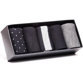 Mens Dress Socks 5 Pair Gift Box - Dress Socks for Men Patterned and Solid Crew Socks, Striped Calf Socks Size 7-12