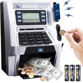 Blingbin Upgraded ATM Piggy Bank, ATM Bank Machine for Real Money Kids Adults with Debit Card, Bill Feeder, Coin Recognition, Balance Calculator, Electronic Saving Safe Machine Box for Boys Girls Gift