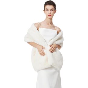 BEAUTELICATE Women Faux Fur Shawl for Wedding Wrap Shrug Bridal Stole Winter Cover Up Bridesmaids