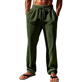 Men's Casual Pants Elastic Waist Drawstring Trouser Straight-Legs Yoga Beach Pants with Pockets