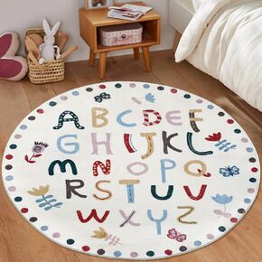 USTIDE Large Kids Play Mat Baby Nursery Rug, Round Educational Alphabet Soft Machine Washable Non Slip Carpet for Children Toddlers Bedroom-63Inch