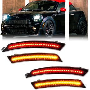 4 PCS Amber/Red Front Rear LED Side Marker Lights Assembly Replacement for BMW Mini Cooper R50 R53 02-06 R52 Covertible 04-08, Smoked Lens Front Rear Bumper Marker Lamps Reflectors, Accessories