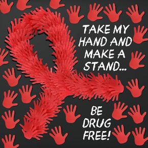 1000 Pcs Red Ribbon Week Supplies Red Hand Shaped Sticky Notes Bulk Say No to Drugs Hand Sticky Notes Drug Free Notepads for Bulletin Board Student School Classroom Publicity Events, 20 Sets
