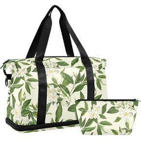 susiyo White Jasmines Flower Travel Duffel Bag, Sports Duffel Tote Gym Bag,Shoulder Weekender Overnight Bag for Women