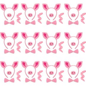 Pig Costume Set 48 PCS Pig Ears Headband Pink Pig Cosplay Set with Nose Tail & Bow Tie Pig Costume Adult Halloween Costume for Little Kids Party Dress Up Decoration