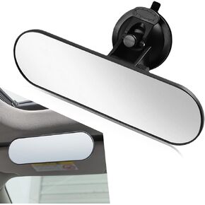1 PC Car Interior Rear View Mirror, 8.66" x 2.55" Spherical Gimbal Strong Nano Adhesive Suction Cup Installation Clear View Mirror, Wide Angle Auto Driving Assistance Accessories (White)