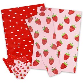 Whaline 100 Sheet Strawberry Tissue Paper Red Pink Strawberry Dots Gift Wrapping Paper Sweet Fruity DIY Craft Paper for Holiday Party Wedding Birthday Home Office School Decoration, 14 x 20 Inch