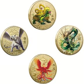4pcs Chinese Lucky Coins of The Four Great Divine Beasts of Tai Chi Ancient Divine Beasts Novelty Metal Coins Good Luck Charms Collect Commemorative Challenge Coins.