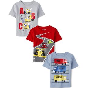 The Children's Place baby boys and Toddler Short Sleeve Graphic T- 3-pack T Shirt, Animal Tracks/ Octopus/ Spots Stripes, 5T US