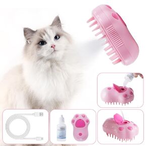 Cat Steam Brush, 3 In 1 Steam Cat Brush With Essence, Steamy Cat Brush, Steam Brush for Cats, Rechargeable Silicone Steam Pet Brush, Cat Grooming Brush Pet Loosse Hair Removal Comb for Cat and Dog