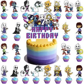 37PCS Undertale Cake Decoration,Undertale Cake Toppers Themed Cake Decoration Undertale Game Cake Topper Themed Birthday Party Supplies for Boy Girl Cake Decoration in Saudi Arabia