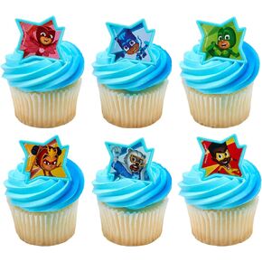 DecoPac PJ Masks Calling All Heroes! Rings, Cupcake Decorations Featuring Catboy, Owlette, Gekko and friends! Food Safe Cake Toppers – 72 Pack