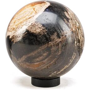 KALIFANO - 5" Black Petrified Wood Sphere, Natural Earthy Elegance for Your Space, Office or Home Decor