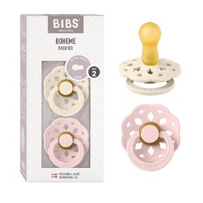 لهايات BIBS - مجموعة بوهيم | لهاية أطفال خالية من مادة BPA | صنع في الدنمارك | مجموعة من 2 لهايات فاخرة بلون كلاود/بلاش | الحجم 6-18 شهرا