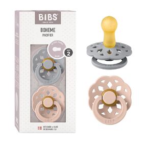 BIBS Pacifiers - Boheme Collection | BPA-Free Baby Pacifier | Made in Denmark | Set of 2 Cloud/Blush Color Premium Soothers | Size 6-18 Months