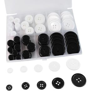 160 Pack Premium Mixed Resin Sewing Buttons, Environmental Protection 4 Holes Buttons, 5 Sizes White Buttons and Black Buttons, Be Applicable Buttons for Sewing, DIY and Holiday Decoration