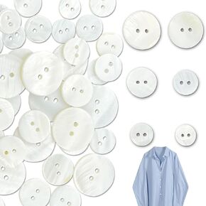 60 PACK Pearl Natural Shell Buttons,6 Sizes 2 Holes Mother of Pearl Sewing Buttons, 10mm/11.5mm/12.5mm/15mm/18mm/20mm Buttons for Sewing DIY Crafts, Handmade Repair Suits Shirts Jeans Cloth