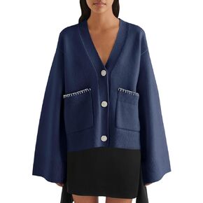 Saodimallsu Womens Button Down Cardigan V Neck Open Front Fall Trendy Loose Knit Long Sleeve Sweater Coat with Pockets