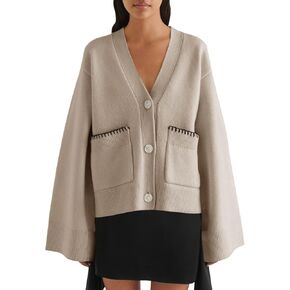 Saodimallsu Womens Button Down Cardigan V Neck Open Front Fall Trendy Loose Knit Long Sleeve Sweater Coat with Pockets