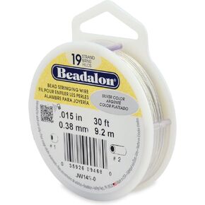 Beadalon 19-Strand Bead Stringing Wire, 0.015-Inch, Silver Color, 30-Feet