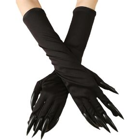 Urieo Halloween Claw Gloves Black Long Nail Fingernails Gloves Witch Ghost Costume Elbow Length Wolf Paw Glove for Adults