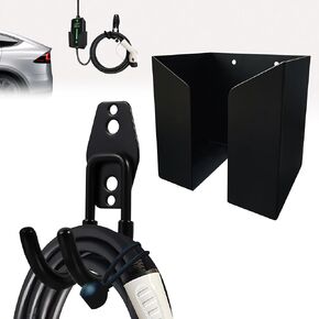 EV Charger Wall Mount Kit - EV Charger Holder & Heavy-Duty J-Hook for Level 1 EV Charger, Electric Vehicle Charger Cable Organizer with Plug Hook