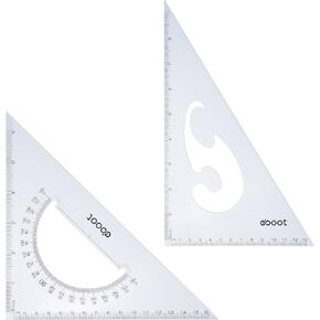 EBOOT 2 Pack Large Transparent Triangle Plastic Ruler Square Set, 30/60 and 45/90 Degrees Drawing Drafting Tool School Classroom Office Triangular Rulers (Clear)