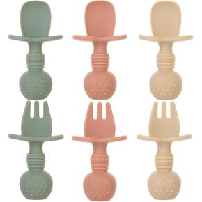 Eascrozn Baby Spoons and Forks Feeding Set, 6 Pack Silicone First Stage Self Feeding Toddler Utensils, BPA Free, Baby Led Weaning Supplies for Training Spoons