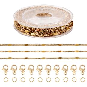 Beadthoven 16.4Ft 2.5mm Stainless Steel Paperclip Chains for Jewelry Making Real 18K Gold Plated Textured Cable Chains Flat Oval Jewelry Chains with Lobster Clasps Jump Rings for DIY Necklace Bracelet