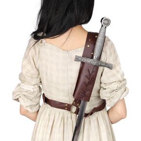 Medieval Retro Sword Shoulder Back Sheath Holder, Adjustable Sword Leather Buckle Holster for Men Sword Frog Holder