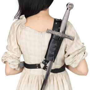 Medieval Retro Sword Shoulder Back Sheath Holder, Adjustable Sword Leather Buckle Holster for Men Sword Frog Holder