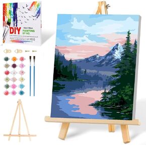 Mowana Paint by Numbers Kit for Adults Beginner with Wooden Frame and Easel Easy Acrylic on Canvas Moon Paint by Number Kits 8x12 inch with Paints and Brushes