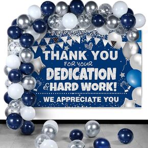 We Appreciate You Decorations Blue Silver We Appreciate You Banner with Balloons Arch Kit Thank You Backdrop for Teacher Employee Staff Doctors Nurse Poaster Volunteer Appreciation Week Party Decor