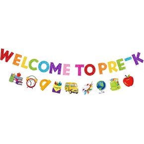 مرحبًا بك في لافتة PRE-K، لوازم ديكورات العودة إلى المدرسة من PRE-K، لوحات إعلانات ديكورات العودة إلى المدرسة لمرحلة ما قبل المدرسة، لافتة العودة إلى المدرسة من PRE-K، اليوم الأول من ديكورات ما قبل المدرسة من PRE-K