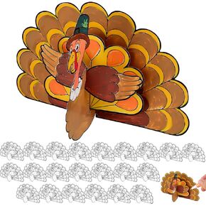 Cholemy 24 Sets Fall Craft for Kids Color Your Own Turkeys Blank Puzzle Coloring Fall Themed Craft DIY Turkey Decor for Child Classroom Thanksgiving Harvest Party Activity Art Project