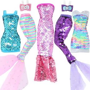 Doll Clothes 5 Sets Sequins Dresses for 11.5 inch Girl Doll Including 2 Mermaid Clothes Swimwear 1 Evening Dress 2 Casual Dresses Party Outfits Fashion Show(Sequin A)