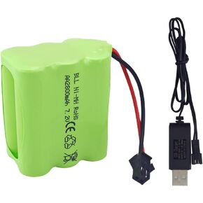 AA 7.2V 2800mAh Ni-MH High Capacity Battery with SM-2P Plug and USB Charging Cable for Toy Tank Engineering, Flat Semi-Trailer Trucks, RC Cars Spare Batteries Pack