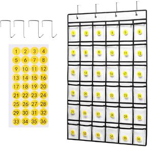 potexim Cell Phone Pocket Chart, Classroom Cell Phones Organizer Calculators Holder Over Door Hanging Jewelry Organizer Closet Underwear Sock Storage-36 Clear Pockets