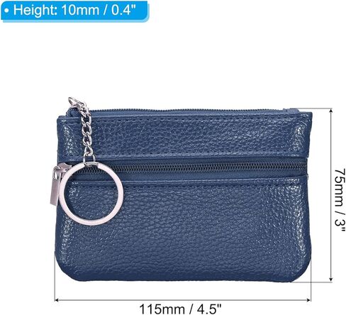 PATIKIL 4.5" x 3" Coin Purse Pouch, Leather Change Purses Small Organizer Bags with Zipper Key Ring for Women Men Home, Navy Blue in Saudi Arabia