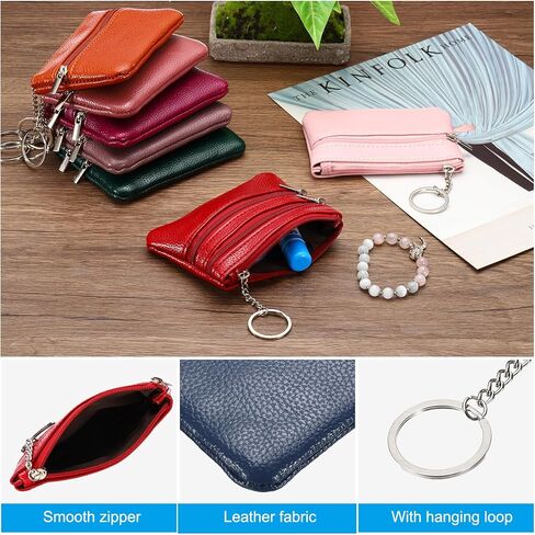 PATIKIL 4.5" x 3" Coin Purse Pouch, Leather Change Purses Small Organizer Bags with Zipper Key Ring for Women Men Home, Navy Blue in Saudi Arabia