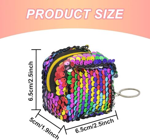 سلسلة مفاتيح محفظة العملات المعدنية، قطعتان من محفظة العملات المعدنية ذات الترتر على الوجهين للنساء، حقيبة محفظة تغيير لامعة بسحاب مع سلسلة مفاتيح لتخزين المفاتيح، والتغيير، والعملة المعدنية، ومفضلات الحفلات (2.3 * 2 * 2.3 بوصة) (أ) in Kuwait