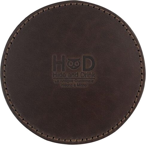 Hide & Drink, Circular Set of 6 Coasters for Drinks Handmade from Full Grain Leather - Bourbon Brown in Saudi Arabia
